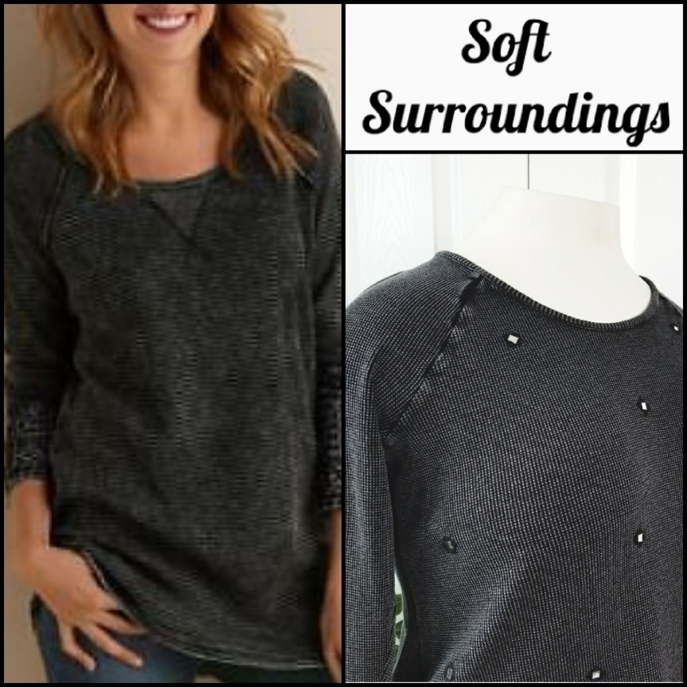 SOFT SURROUNDINGS Long Sleeve Embellished Pullover Long Sleeve Thermal Top.